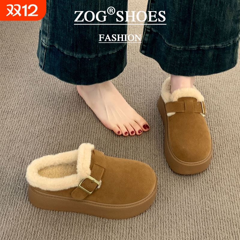 毛毛拖鞋女2025新款秋冬加绒包头棉拖鞋厚底勃肯半拖雪地靴女毛绒