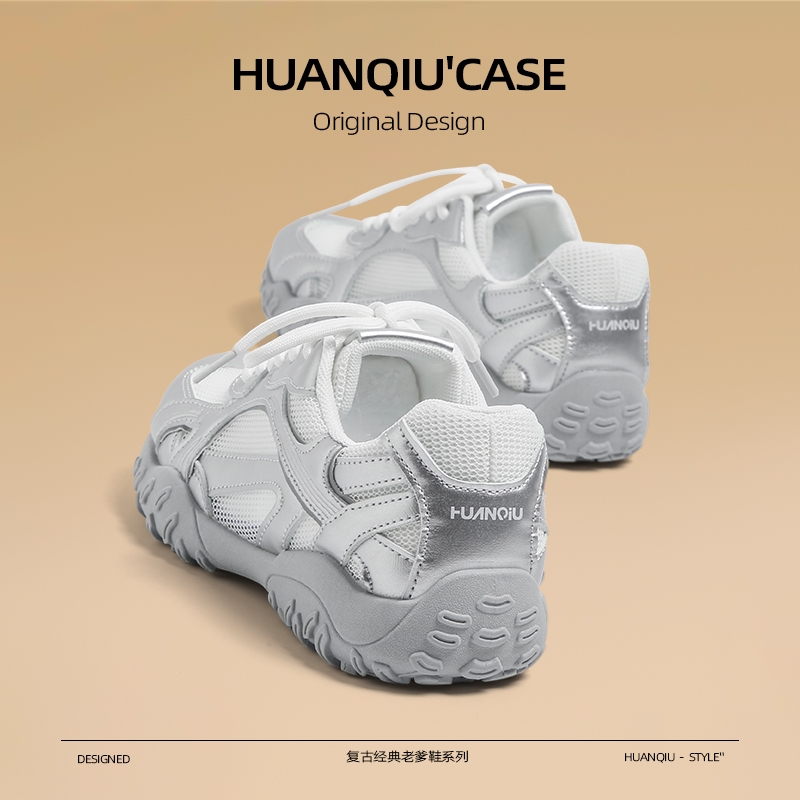 环球芭蕾德训鞋女款2025新款夏季网面透气银色百搭休闲轻便运动鞋