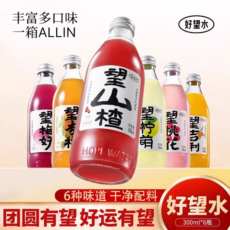 好望水望山楂气泡水望柠萌桃花杏福梅好橙功果汁碳酸饮品300ml混