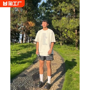 美式高街字母满印抽绳短裤夏季网眼篮球运动裤复古宽松休闲四分裤