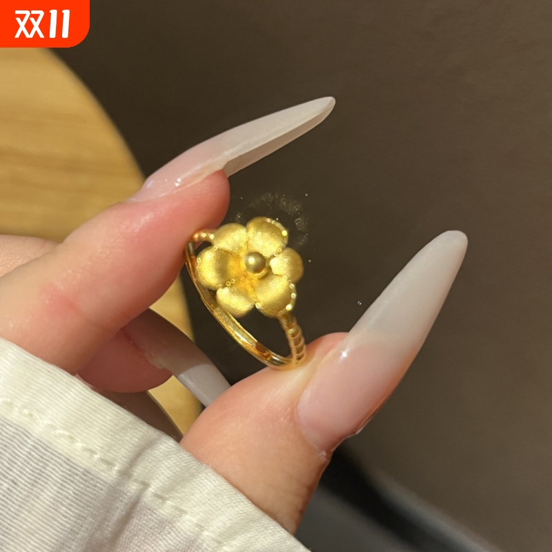 新中式轻奢金色花朵开口戒指女小众设计感指环时尚高级感小花手饰