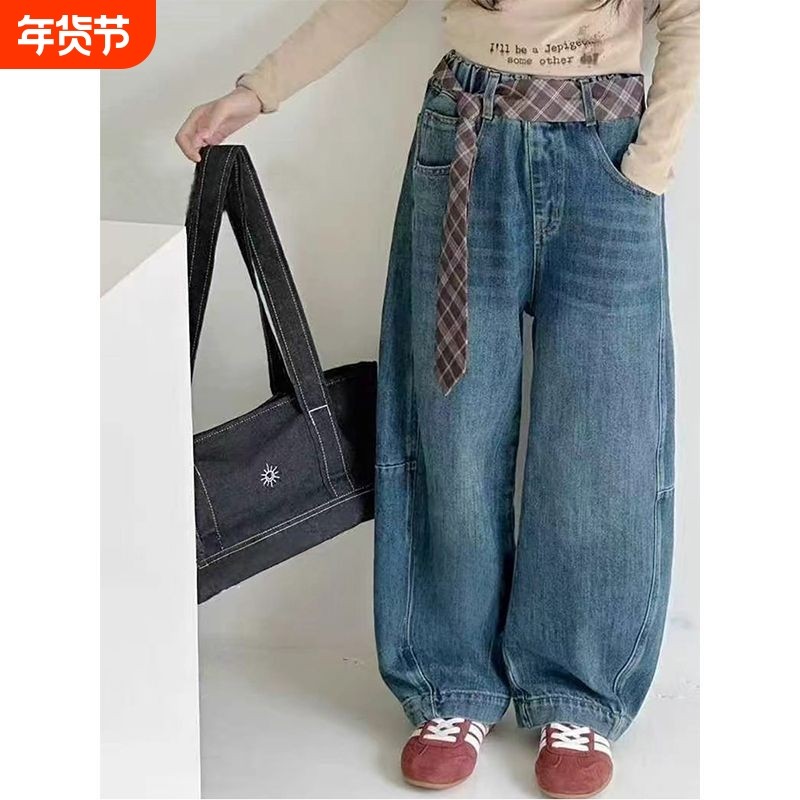 女童加绒裤子秋冬季新款弯刀牛仔裤儿童休闲长裤中大童加厚阔腿裤,童装/婴儿装/亲子装,裤子,淘宝优惠券,粉丝福利购,淘宝优惠卷