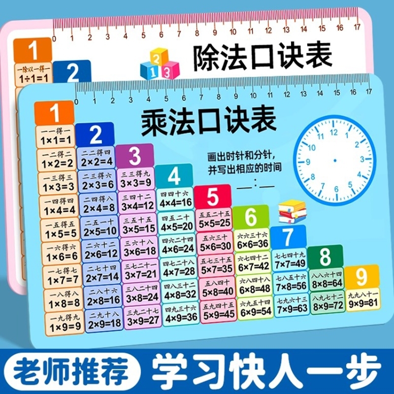 乘法口诀表大卡片小学生数学公式表九九乘除法记忆口算凑十法神器