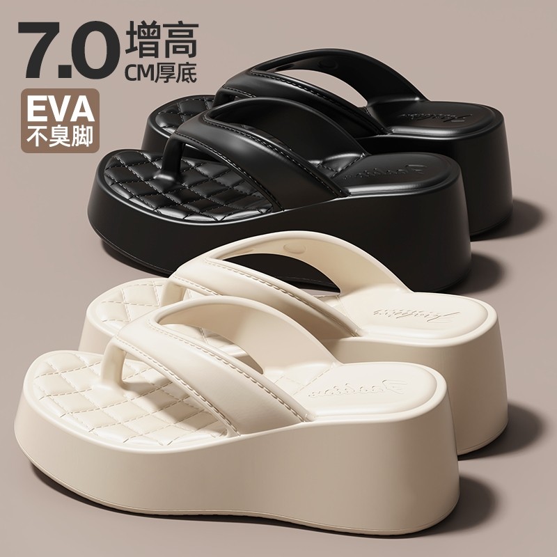 2025新品坡跟夏天拖鞋女外穿夏季感时尚小个子增高人字拖凉拖