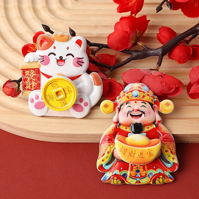 新年磁吸贴摇头财神招财猫发财磁吸摆件招财装饰冰箱贴立体磁性