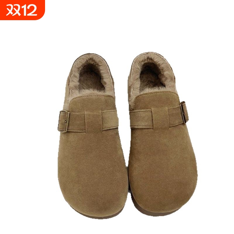 加绒全包复古勃肯鞋女冬2025新款一脚蹬棉鞋毛毛鞋加厚保暖雪地靴