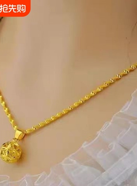 爆款纯黄金色项链女款气质转运珠吊坠沙金情侣闺蜜送爱人水滴