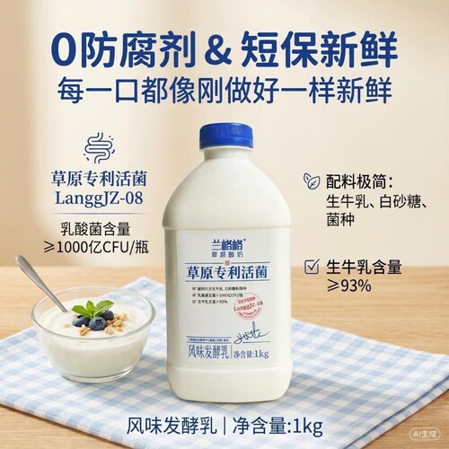 兰格格酸奶2瓶装2kg草原专利活菌无添加低温发酵生牛乳乳酸菌冷藏
