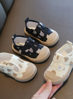 儿童帆布鞋春秋季幼儿园室内鞋宝宝软底女童男童小童一脚蹬小白鞋