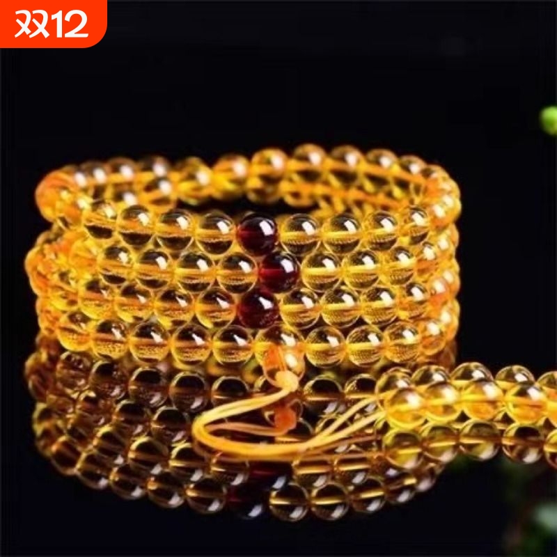 精选二代琥珀蜜蜡佛珠链多圈手链男女108颗佛珠树脂蜜蜡手串项链