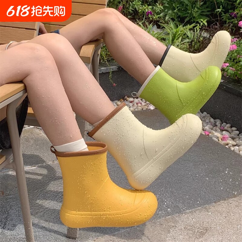 韩版时尚个性网红撞色雨鞋男女夏季户外防滑防水亲子雨靴