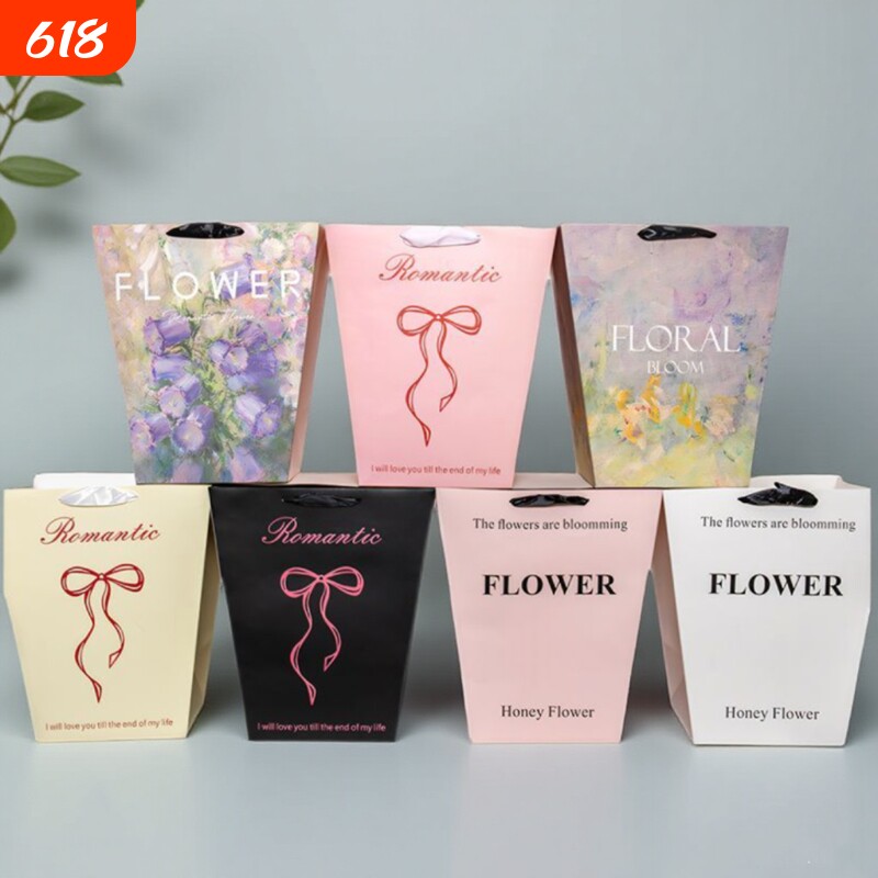 大号梯形方形长方形鲜花手提袋手拎袋抱抱袋资材包装纸欧雅纸蝴蝶