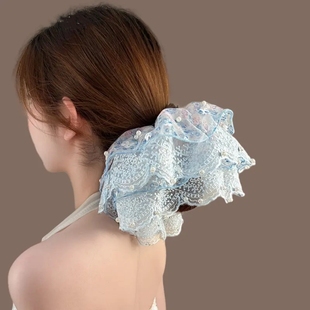 大肠双层扎马尾珍珠发圈超仙发圈女高级感欧根纱丸子头发绳大头花