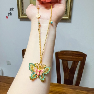 久不掉色越南沙金庄生晓梦脉脉花蝶项链双面蝴蝶吊坠甜美百搭女