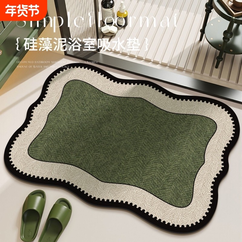复古法式浴室地垫卫生间门口防滑垫吸水垫子硅藻泥家用脚垫淋浴房