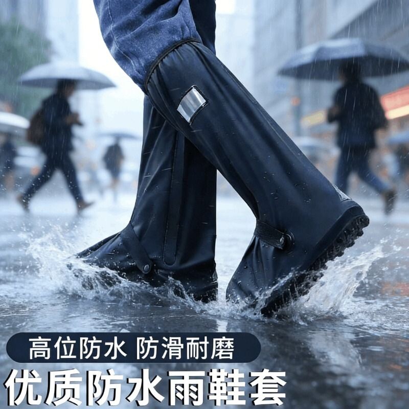 防水鞋套男女防滑雨鞋套硅胶加厚耐磨下雨反复使用登山防雨靴高筒
