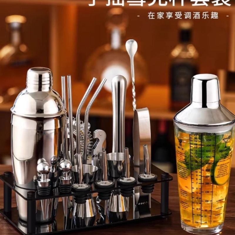 304不锈钢调酒器玻璃雪克杯手摇壶鸡尾酒摇杯制作工具调酒器套装