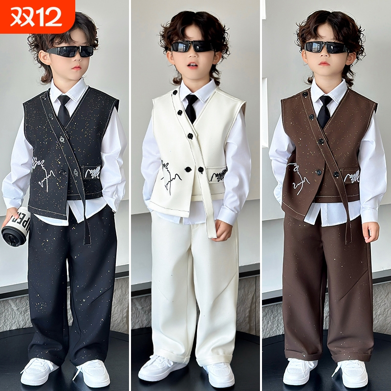 男童西装套装轻奢小众高端主持人儿童礼服夏季新款男孩钢琴演出服