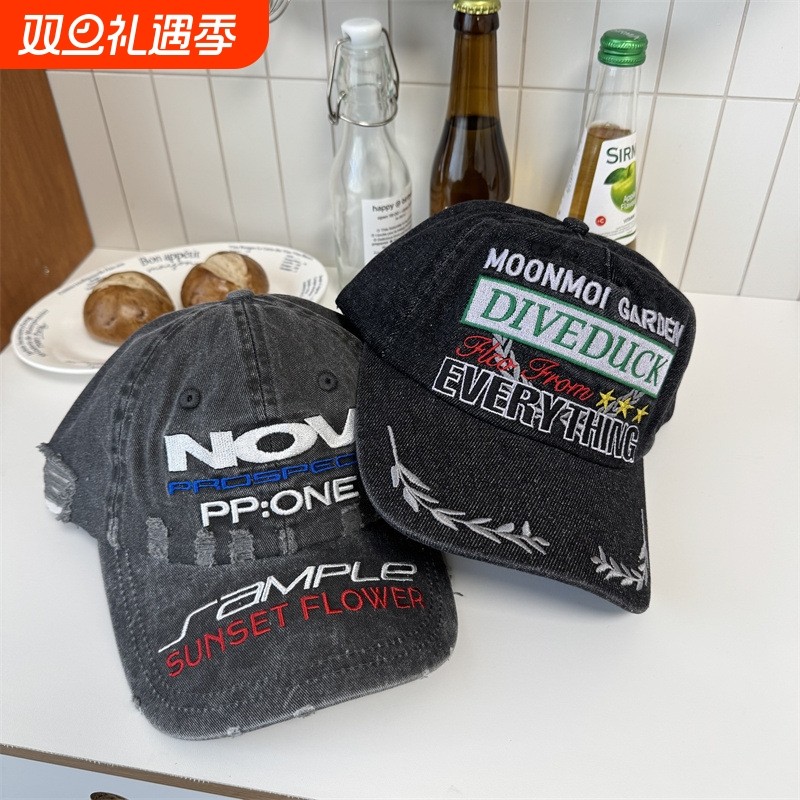 全新升级款母棒球帽女重工破洞水洗软顶情侣潮牌嘻哈大头鸭舌帽男