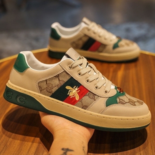 店酷奇潮牌欧洲站男鞋子冬季2025新款帆布鞋透气小蜜蜂真皮休闲板