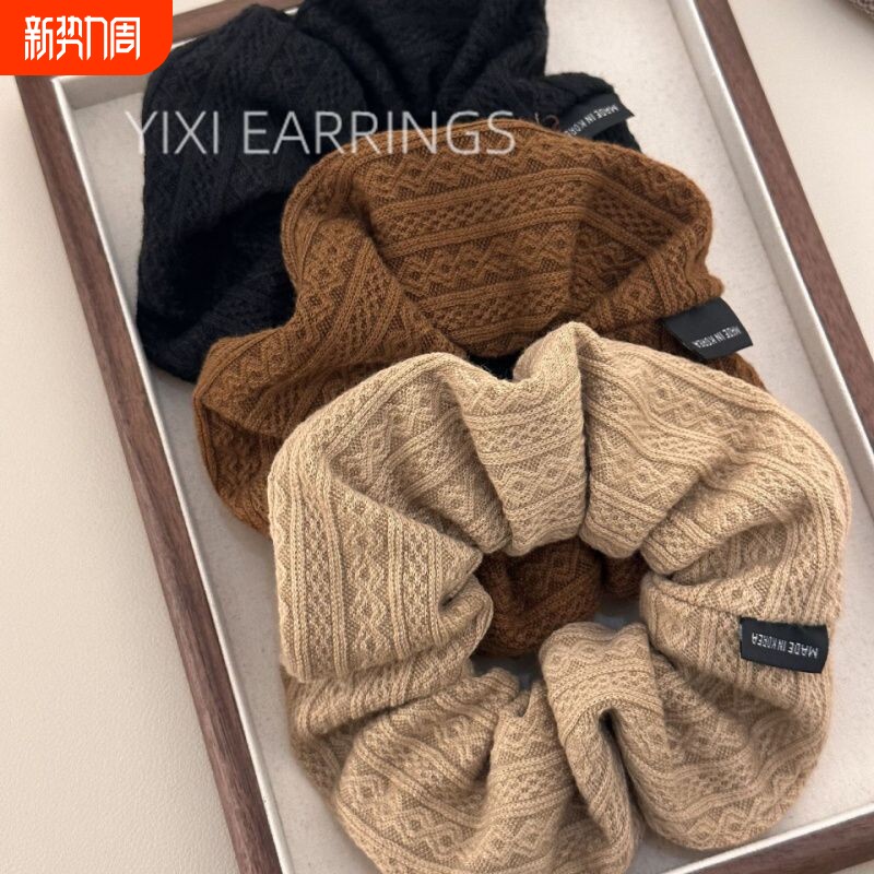 大肠发圈女头绳头花秋冬奶咖色布艺复古高马尾发绳皮套发饰黑色