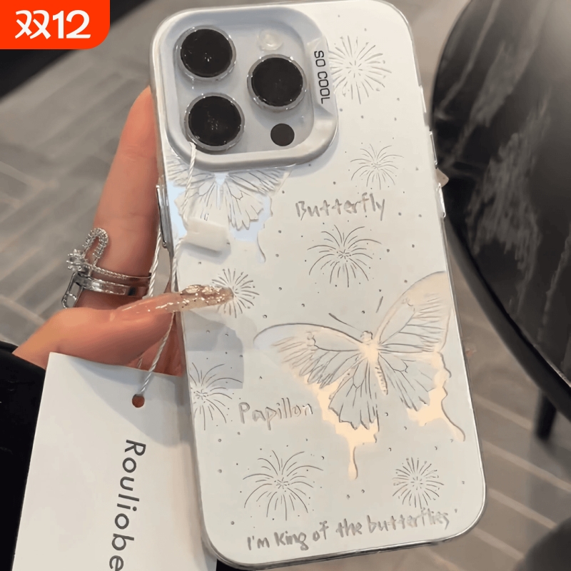 ins风磨砂烟花蝴蝶适用苹果16华为15promax小米12手机壳iPhone13荣耀14电镀vivo高颜值xr/xs超薄全包OPPO女生
