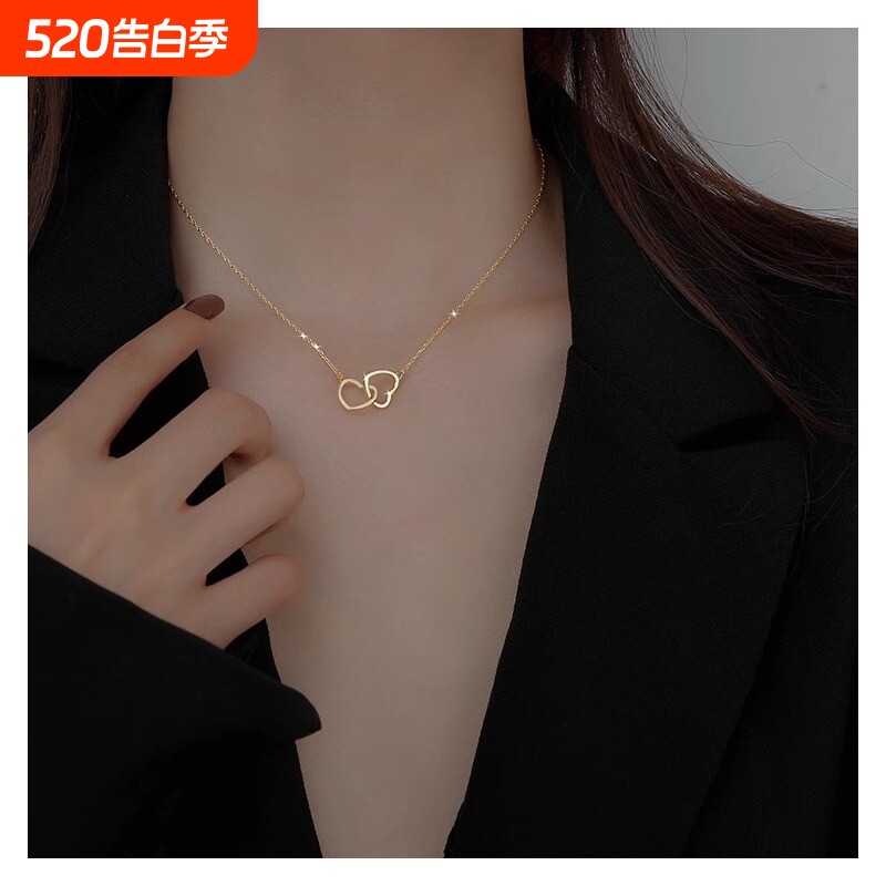 双环心形2024新简约项链女锁骨链女小众设计感网红ins风 饰品