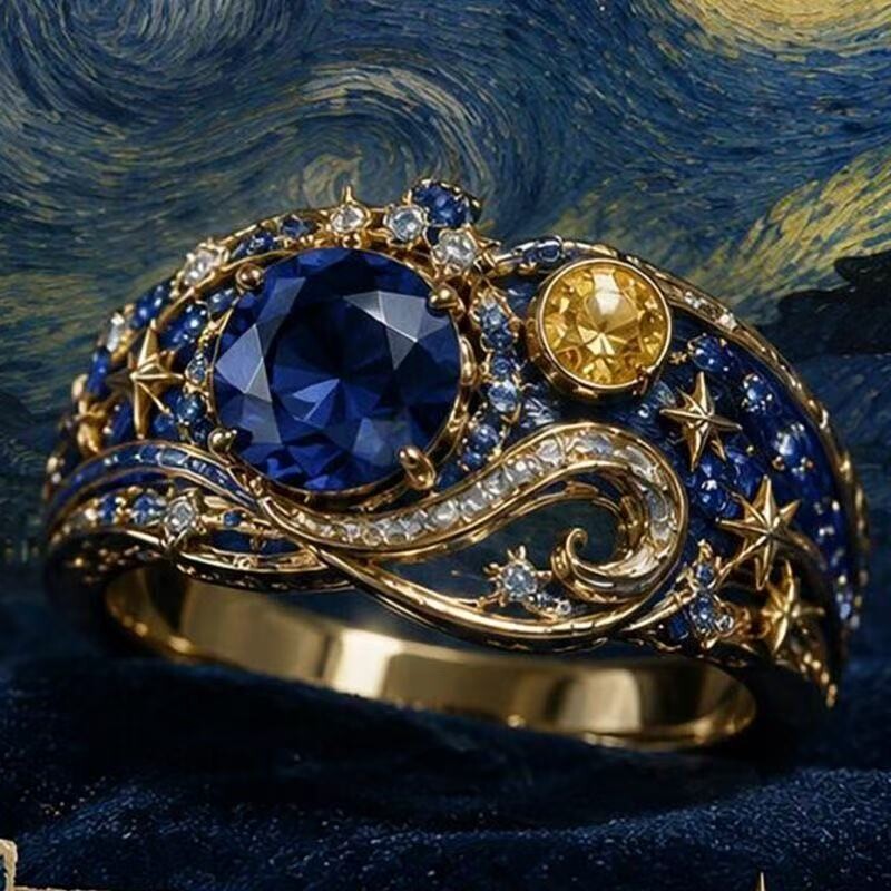 中古系列丨油画星空双层珐琅星芒锆石戒指艺术感贵妇奢华高级感女