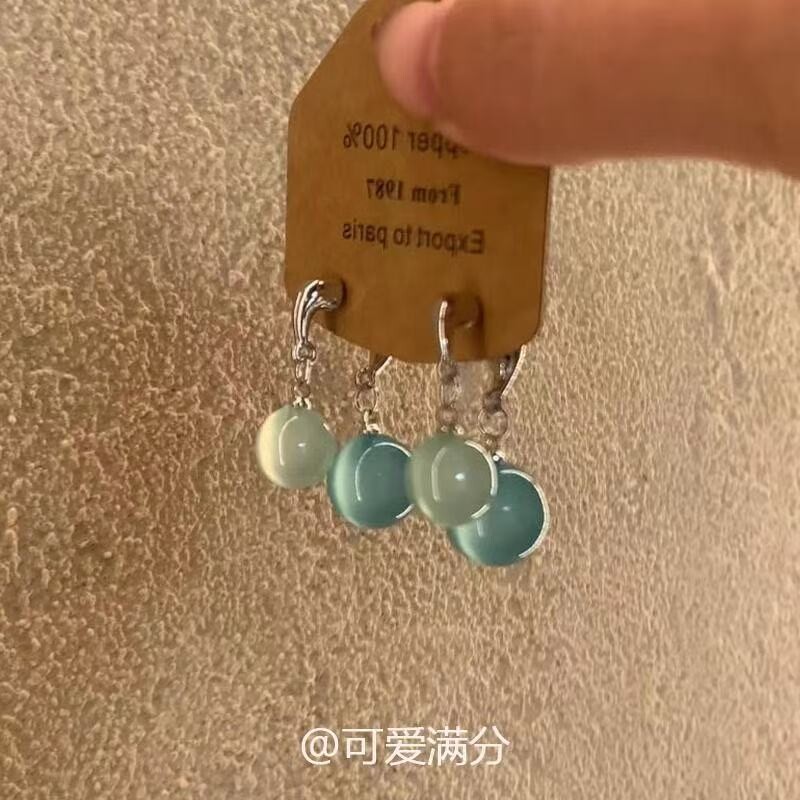 「黛蓝烟渺」新中式蓝色圆球耳钉女款高级精致春夏设计感旗袍耳饰