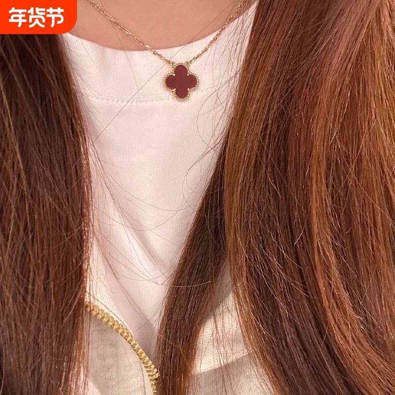 轻奢单花四叶草项链女小众高颜值锁骨链吊坠礼物白金贝母玫瑰金