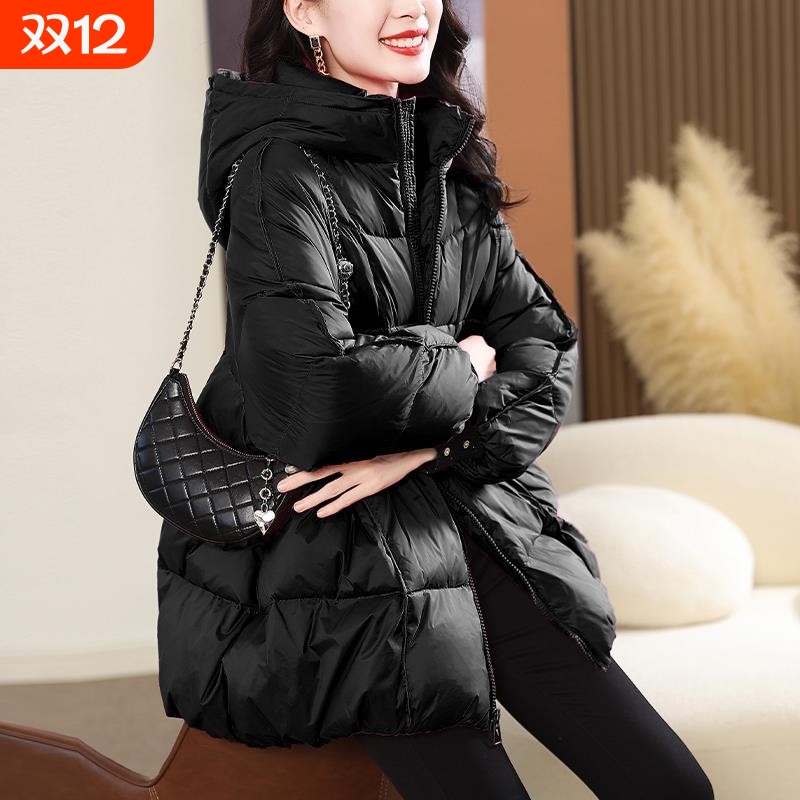 紫色羽绒服外套女冬2025年新款高端显瘦中长款面白鸭绒红色黑色