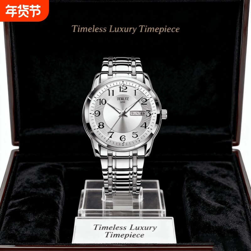 手表男全自动非机械表钢带男款商务防水石英腕表正品名牌镂空男士