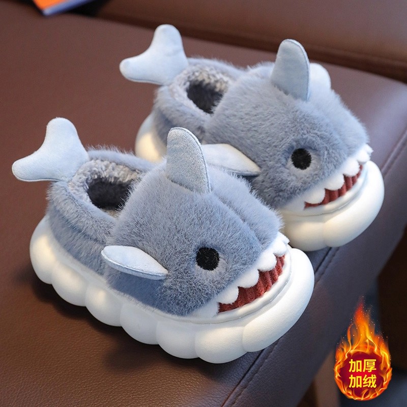 儿童棉拖鞋男童可爱毛毛鞋冬季室内防滑厚底保暖棉鞋卡通红色外穿