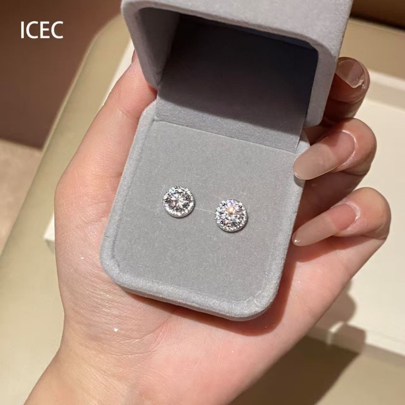 爆闪满钻圆形耳钉女清冷感设计高级气质轻奢时尚通勤许妍同款耳饰