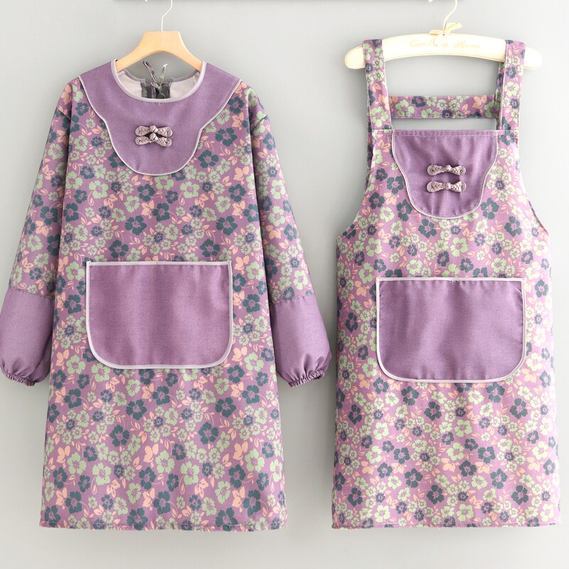 厨房家用防污帆布罩衣围裙成人耐脏透气长袖新中式餐饮工作服护衣