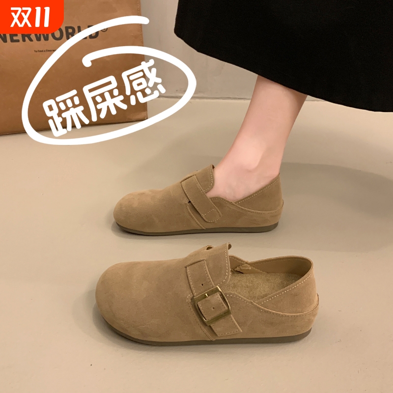 两穿勃肯鞋女2025新款秋季孕妇一脚蹬软底博肯单鞋复古休闲乐福鞋