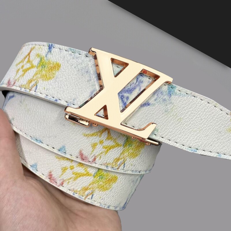 新款潮流男士皮带真皮百搭字母涂鸦自动扣学生腰带牛仔裤潮流网红