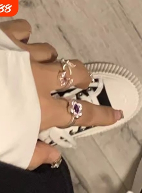 小众彩钻花朵锆石戒指女日韩个性设计轻奢气质精致高级感开口指环