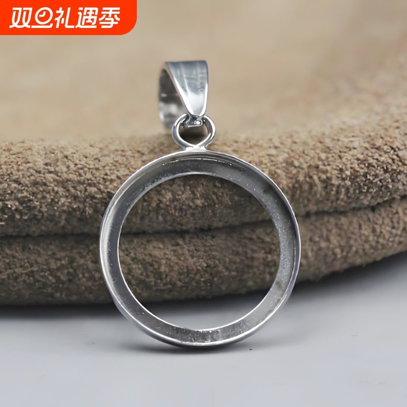 S925纯银不易氧化镂空项链吊坠圆形包镶经典吊坠空托未镶嵌银挂件