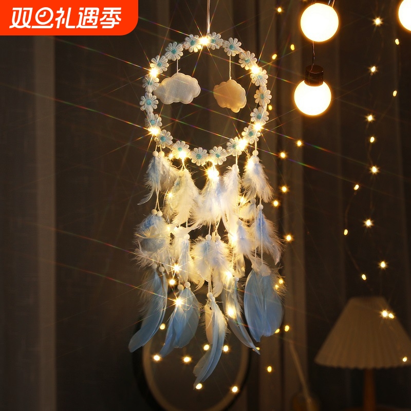 成品带灯捕梦网创意礼品生日礼物风铃挂饰家居装饰少女心高颜值