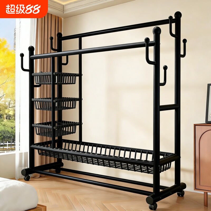 简易挂衣架卧室内落地家用加粗衣帽架可移动阳台晾衣架宿舍收纳架