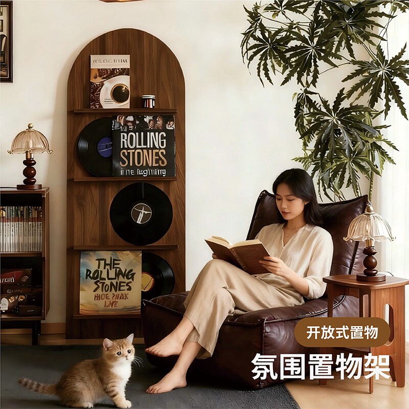 实木CD架家用客厅卧室收纳架置物架落地式书架书柜一体靠墙储物架图片