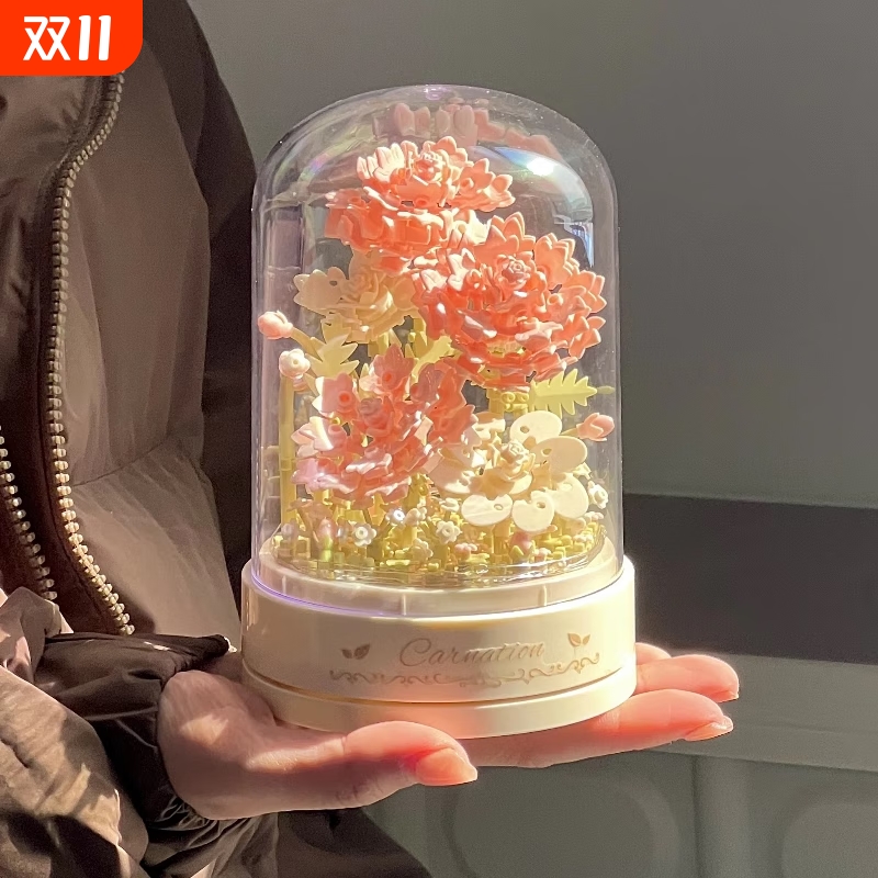 永生积木花束拼装玩具玫瑰花盆栽高颜值手工diy送女生情人节礼物