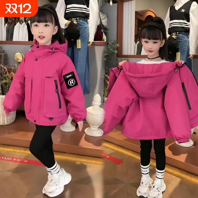 女童夹棉外套秋冬款2025新款冬季女孩棉服中大儿童棉衣加厚派克服