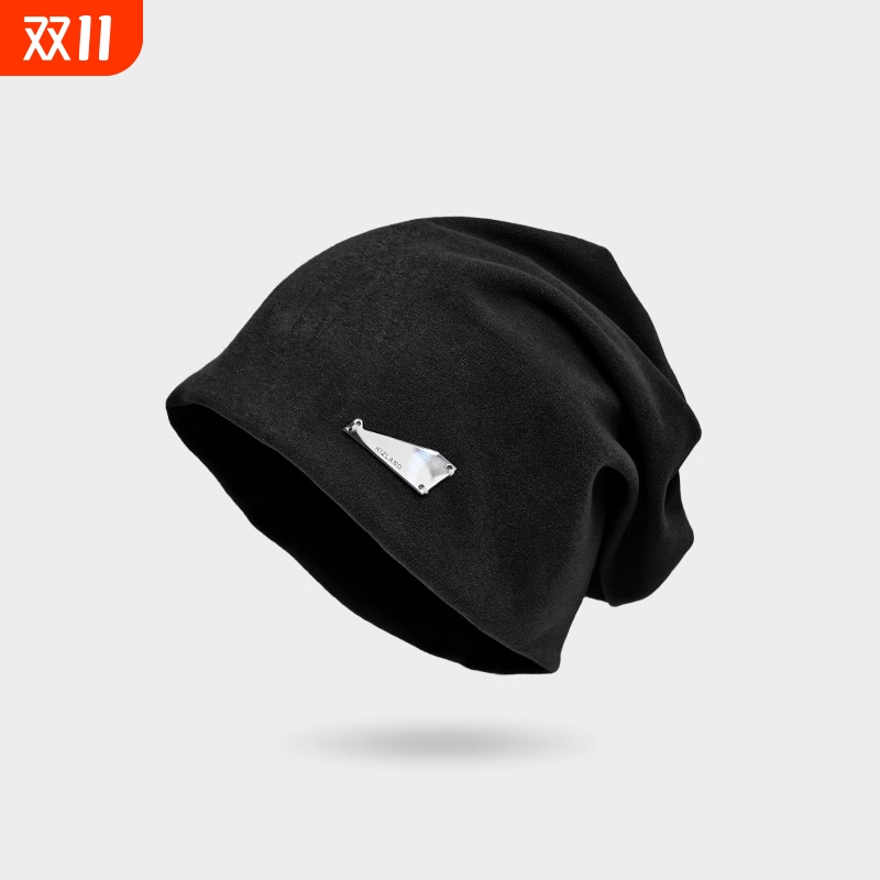 日系复古金属小标包头帽子女秋冬加厚保暖百搭小众护耳堆堆帽冷帽