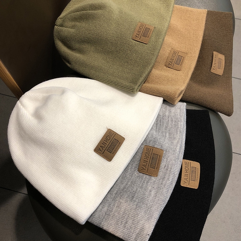 贴标针织瓜皮帽街头潮玩运动包头帽青年情侣保暖毛线冷帽薄款无檐