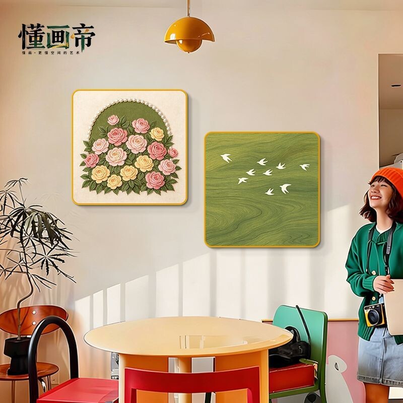 花卉奶油风餐厅装饰画饭桌饭厅背景墙贴画房间壁画向日葵艺术挂画