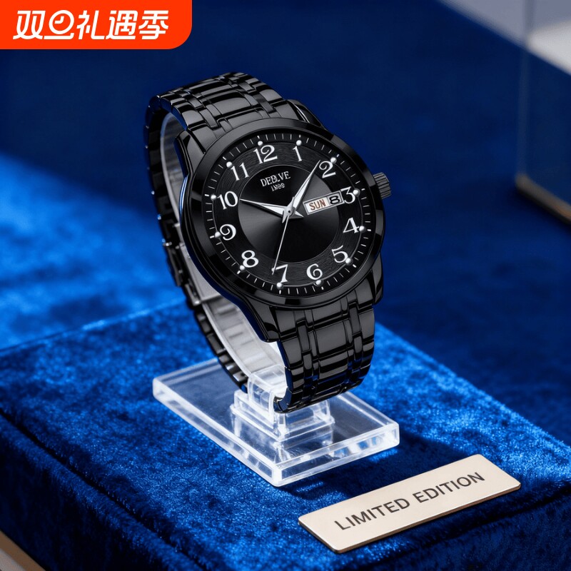 全自动男表手表男款机械风全自动防水数字双日历防水腕表男高级感