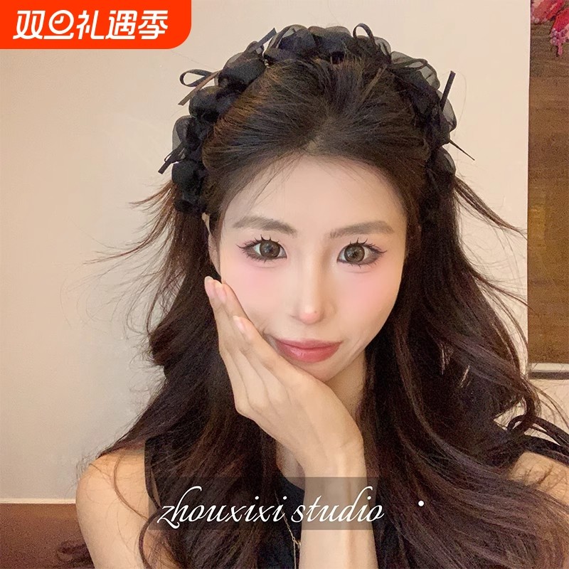 韩国高级感波浪高颅顶发箍女带齿防滑蝴蝶结显脸小压发卡头箍头饰