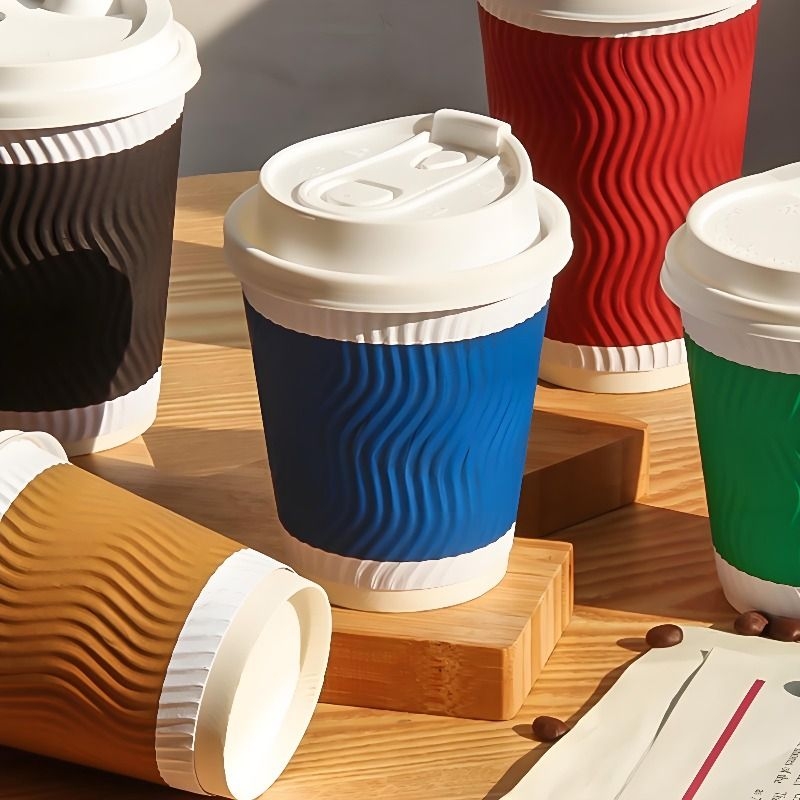 高端一次性瓦楞杯热饮纸杯带盖奶茶咖啡商用杯打包杯家用豆浆防烫